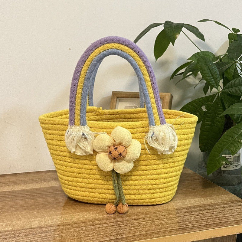 Women's handmade basket bag with color-coordinated handle accents Bowlift