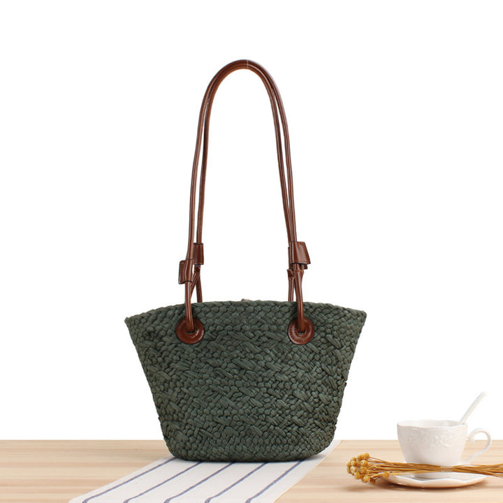 Handmade beach bag with brown leather handles Bowlift
