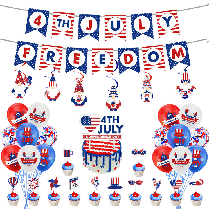 Unisex nan festive party decoration set for Independence celebration with garlands balloons cake and cupcake toppers Bowlift