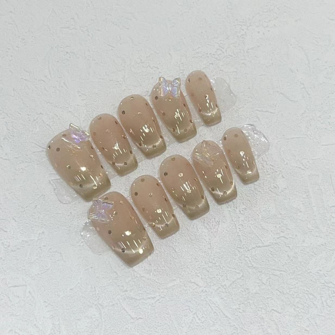Premium Press-On Nail Set with Iridescent Accents Bowlift