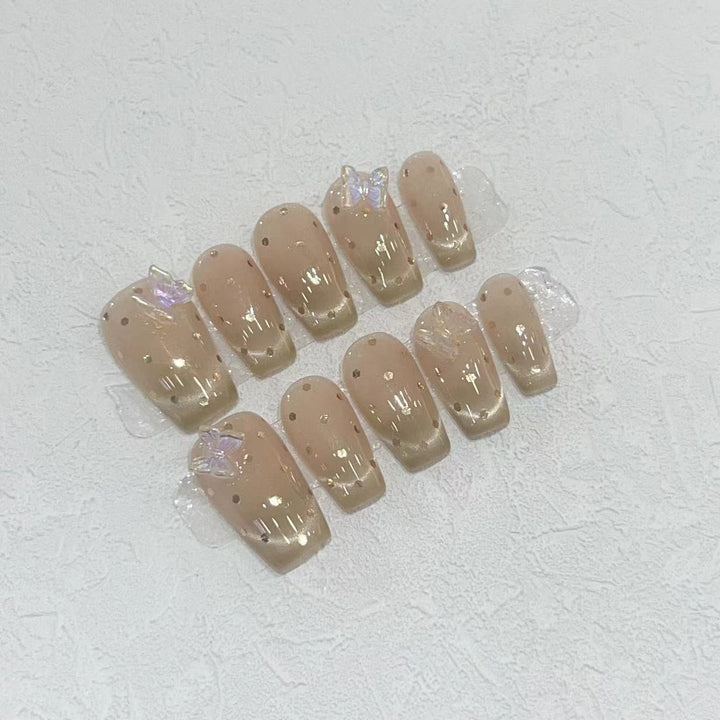Premium Press-On Nail Set with Iridescent Accents Bowlift