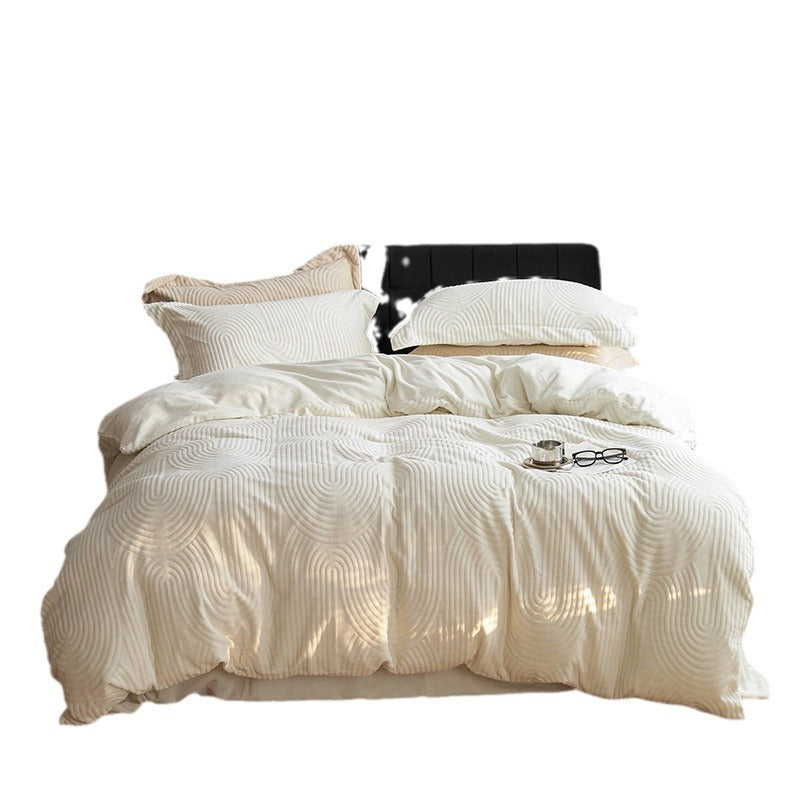 High-pile microfiber quilted bedding set with relief wave structure