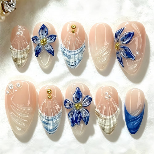 Stylish 3D Flower Motif Artificial Nails Bowlift