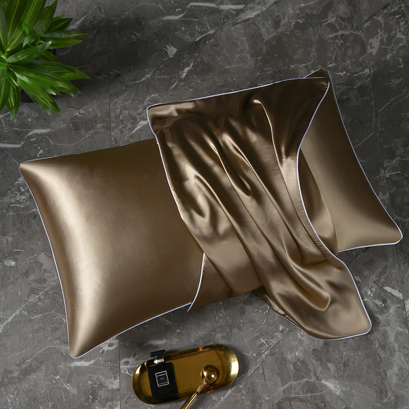 Mulberry Silk-Feel Satin Pillowcase Set with Piping and Hidden Zipper Bowlift