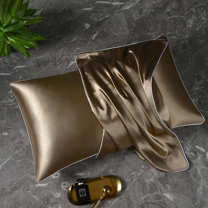 Mulberry Silk-Feel Satin Pillowcase Set with Piping and Hidden Zipper Bowlift
