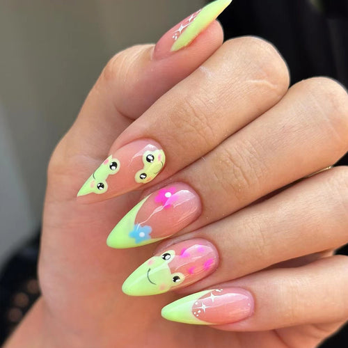 Artificial nail set with creative frog designs and playful accents Bowlift