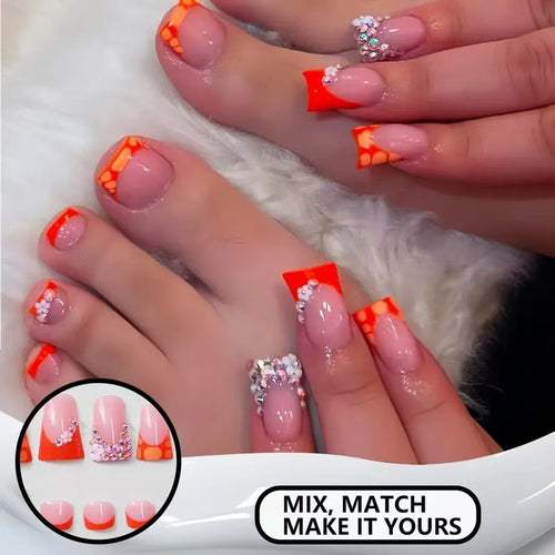 Decorative Press-On Nail Set with Vibrant Shapes and Gems Bowlift