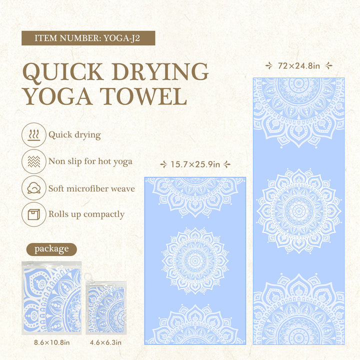 Quick-Drying Non-Slip Microfiber Yoga Towel with Mandala Grip Pattern Bowlift
