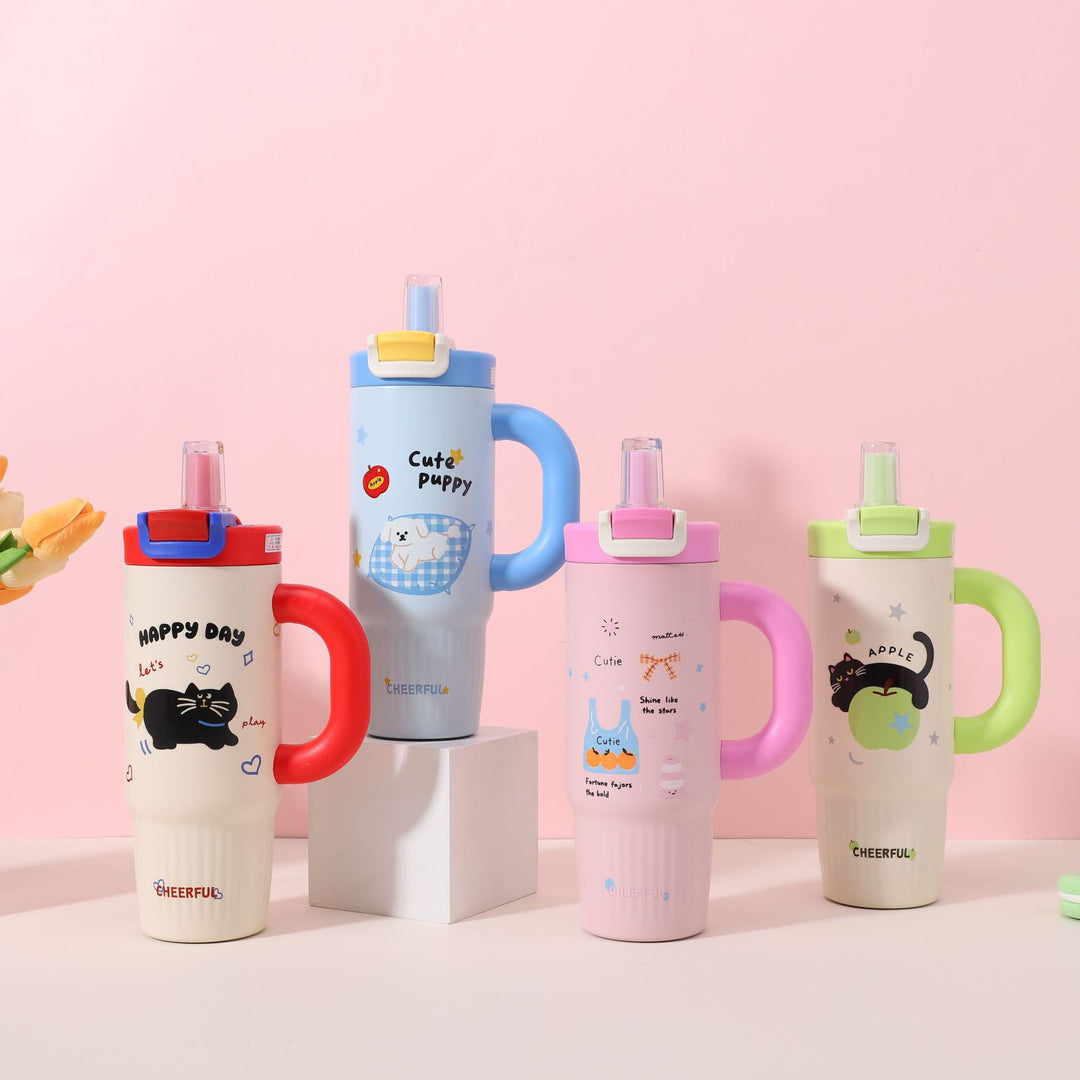 Cartoon-Printed Insulated Travel Mug Bowlift
