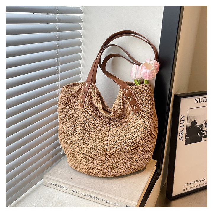 Handmade Beach Bag Made of Natural Material with Decorative Leather Accents Bowlift