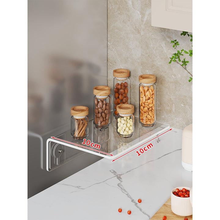 Clear Acrylic Corner Adhesive Floating Shelf L-Shaped Small Wall-Mounted Spice and Counter Organizer