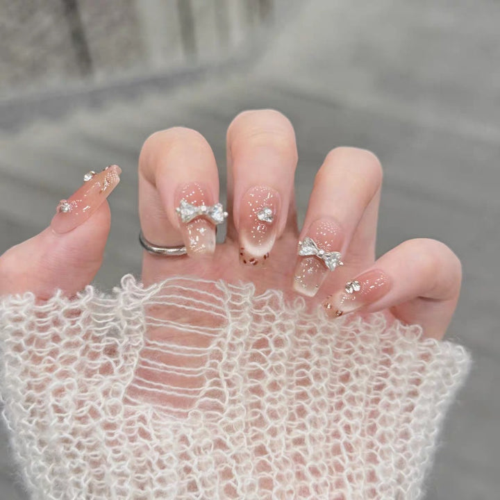 Decorative Rhinestone Bow Press-On Nail Set Bowlift