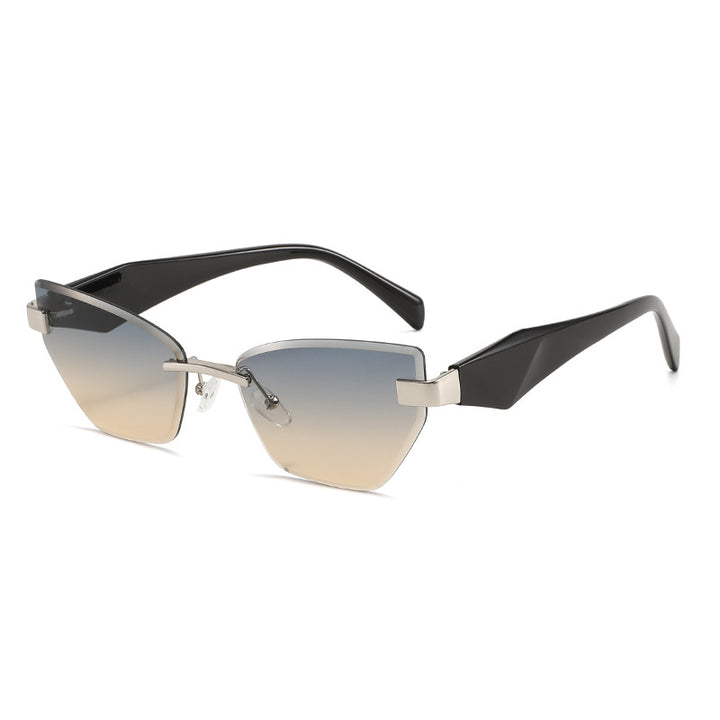 Rimless Geometric Cat-Eye Sunglasses with Sculpted Temples Bowlift