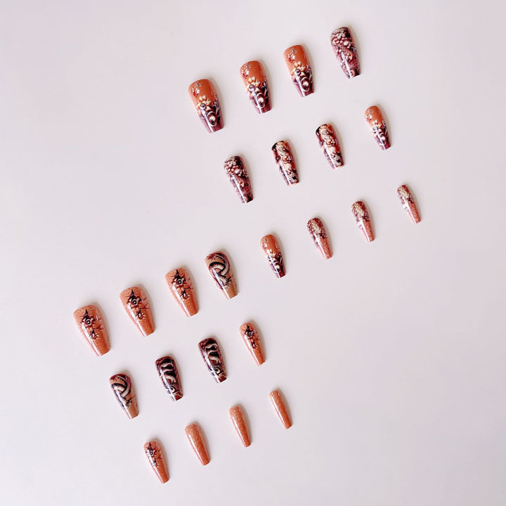 Elegant artificial nail set with 3D dragon designs and gold accents Bowlift
