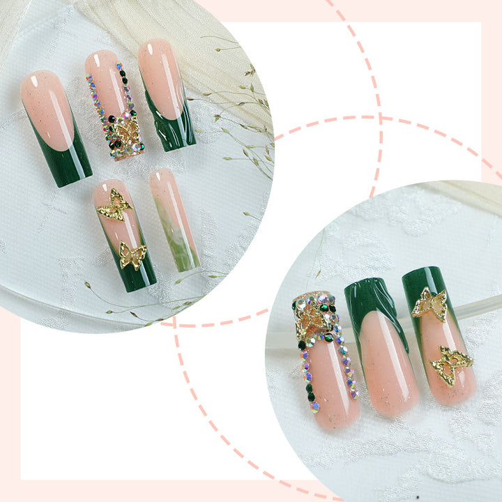 Premium Decorative Press-On Nail Set with Artistic Floral and Gem Accents Bowlift