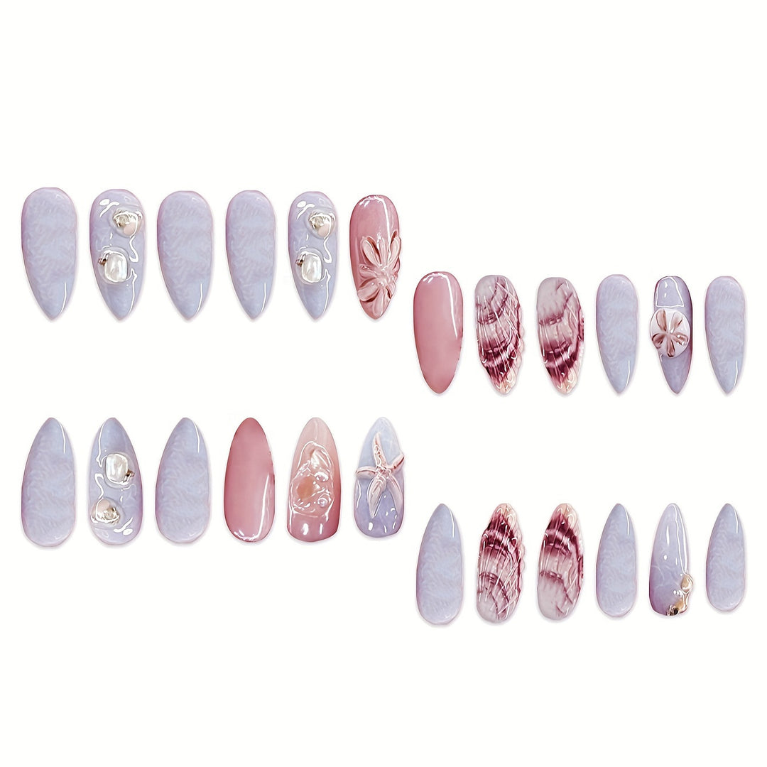 Shell-Decorated Press-On Nail Art Bowlift