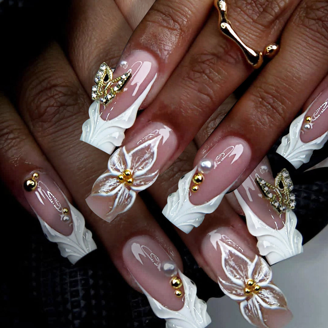 Elegant Floral Nail Art Extensions Bowlift