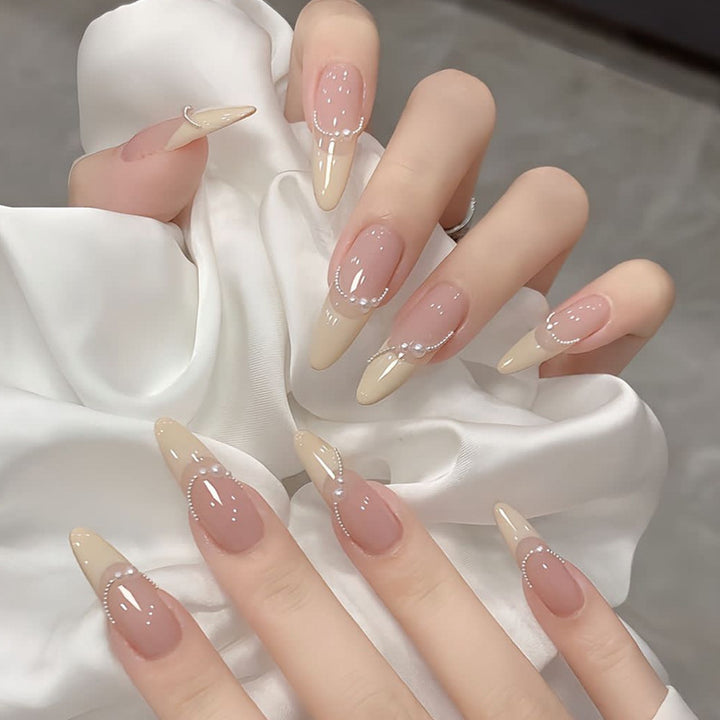 Elegant Ombre Press-On Nail Set with Pearl Accents Bowlift