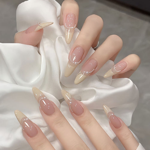 Elegant Ombre Press-On Nail Set with Pearl Accents Bowlift