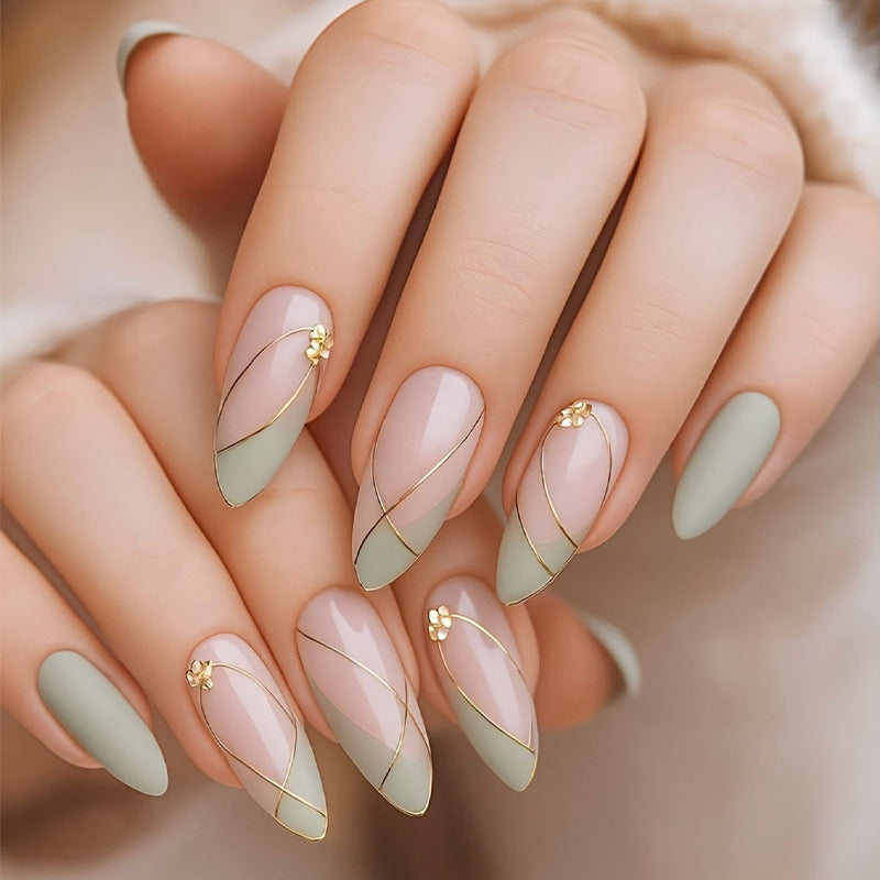 Elegant Press-On Nail Art Set with Decorative Floral Accents Bowlift