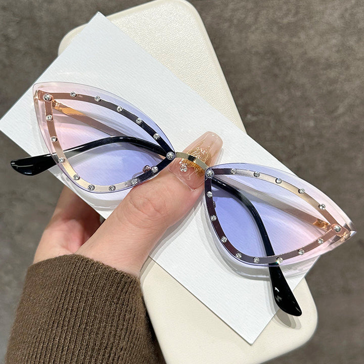 Rhinestone-Accented Cat Eye Fashion Sunglasses