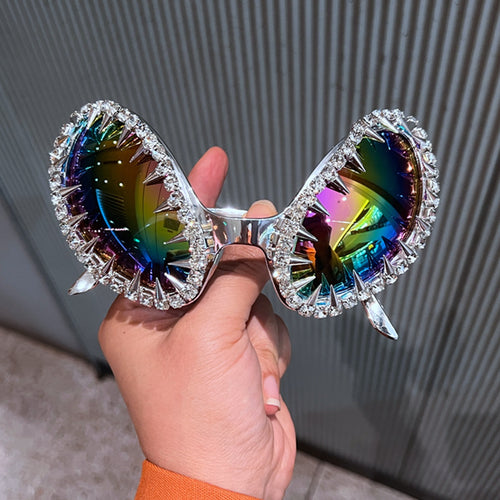 Women futuristic statement sunglasses with glittering crystal frame Bowlift