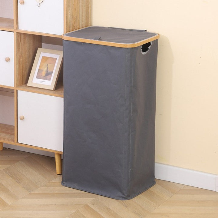 Stylish laundry basket with wooden lid Bowlift