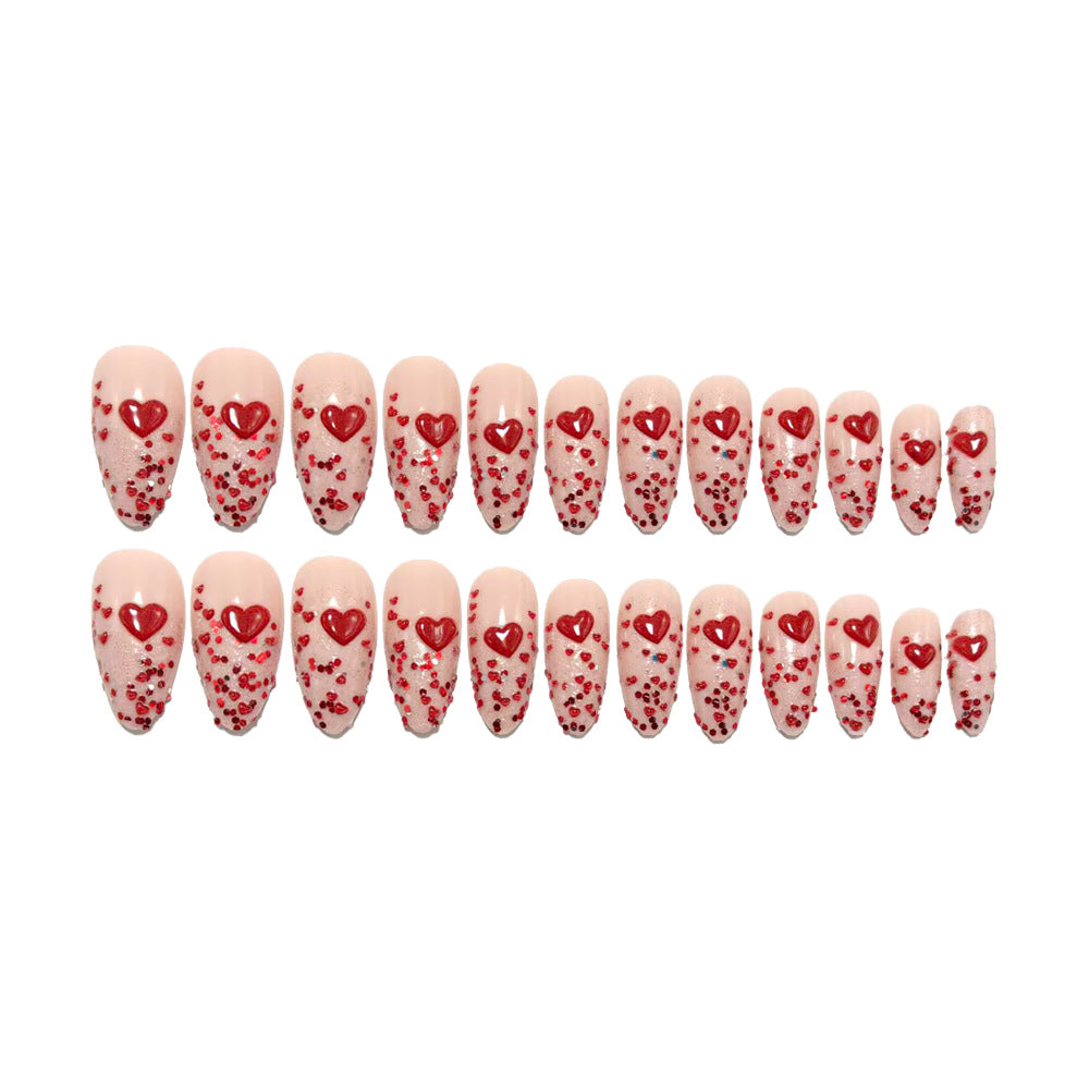 Artificial nails with sparkling heart design and glitter coating Bowlift