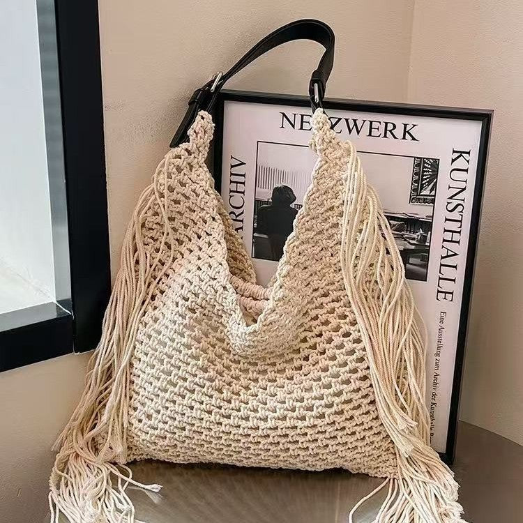 Handcrafted Stylish Tote Bag with Fringes Bowlift