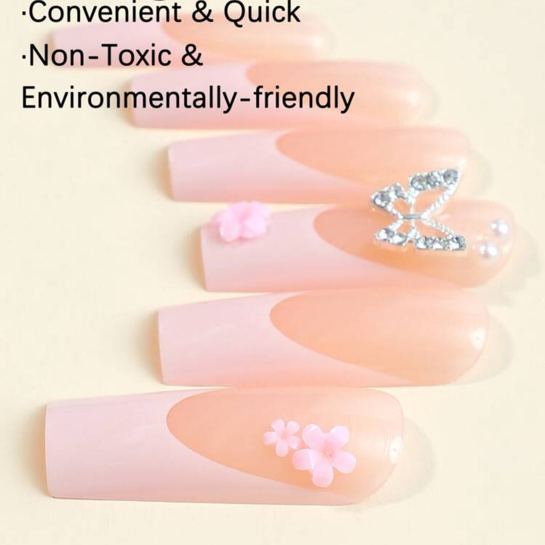 Artificial nail set with romantic butterfly and flower decorations Bowlift