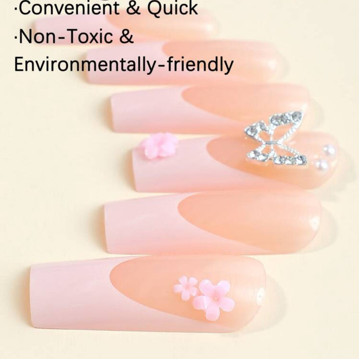 Artificial nail set with romantic butterfly and flower decorations Bowlift