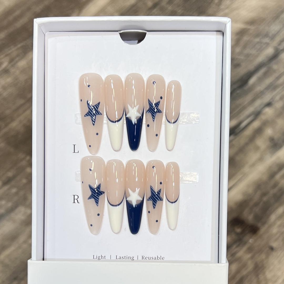 Artistic Stiletto Press-On Nail Set with Celestial Design Bowlift