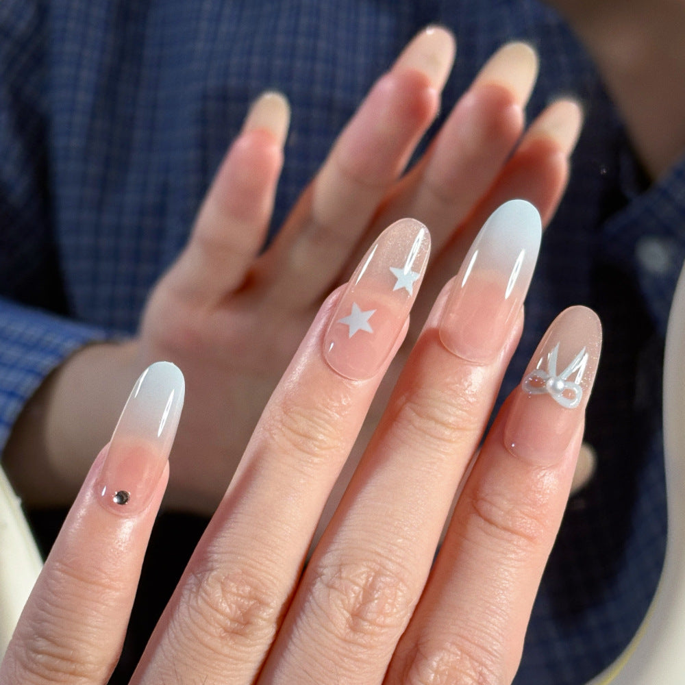 Glamorous Ombre Press-On Nail Set with Decorative Star and Bow Accents Bowlift