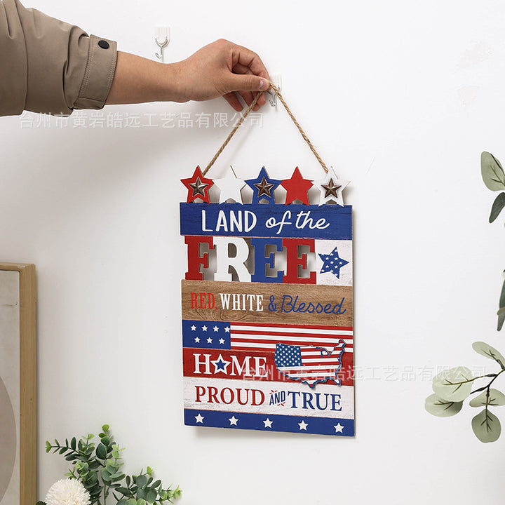 Independence Day rustic distressed wooden wall plaque with rope hanger and layered star accents Bowlift