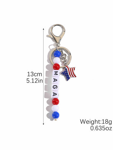 Unisex nan beaded patriotic keychain charm with MAGA letter cubes and enamel star pendant Bowlift