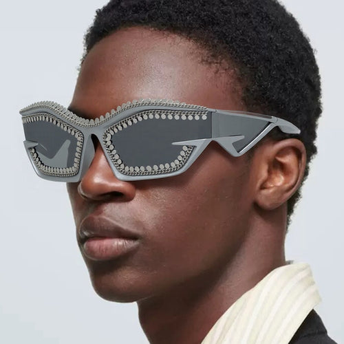 Ladies designer sunglasses in a futuristic look with sparkling rhinestone embellishment Bowlift