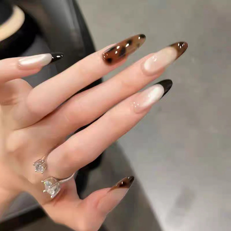 Artistic Press-On Nail Set with Elegant Floral and Gemstone Accents Bowlift