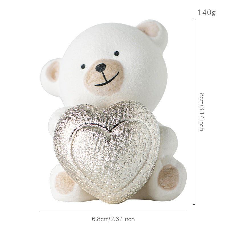 Kawaii Bear Figurine with Heart Bowlift