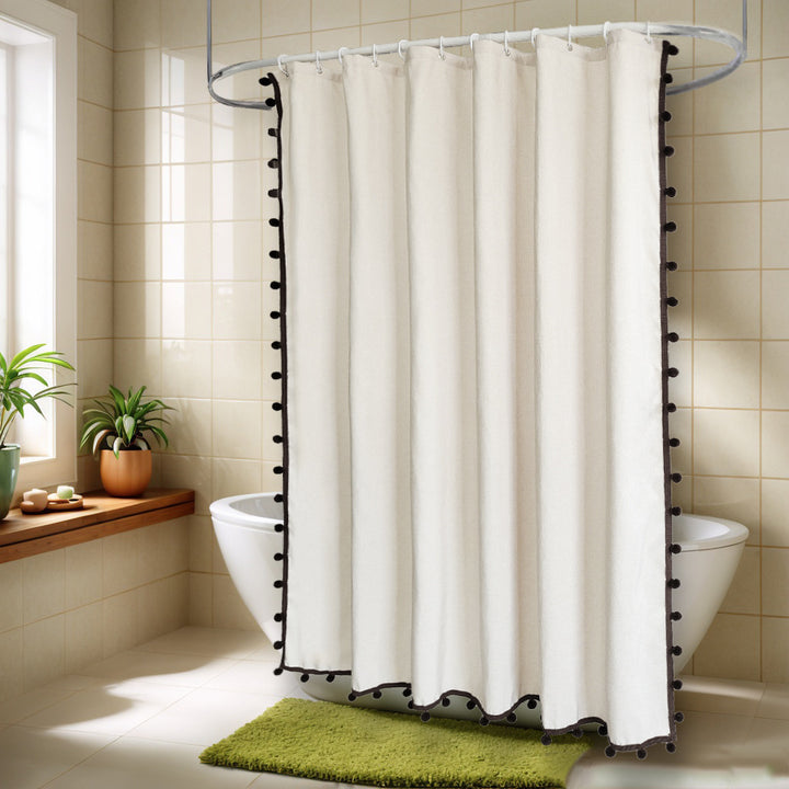 Textured Pom Pom Trim Shower Curtain Bowlift