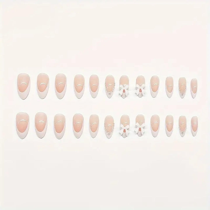 Artistic Press-On Nail Design with Bow Accents Bowlift