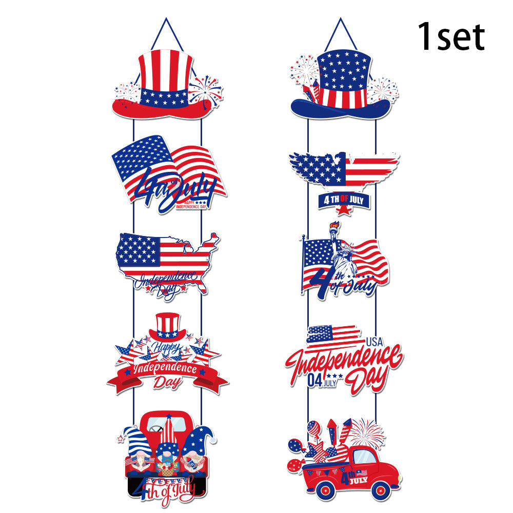 Independence Day multi-panel layered porch hanging sign garland with weatherproof PVC-backed panels and reinforced rope Bowlift