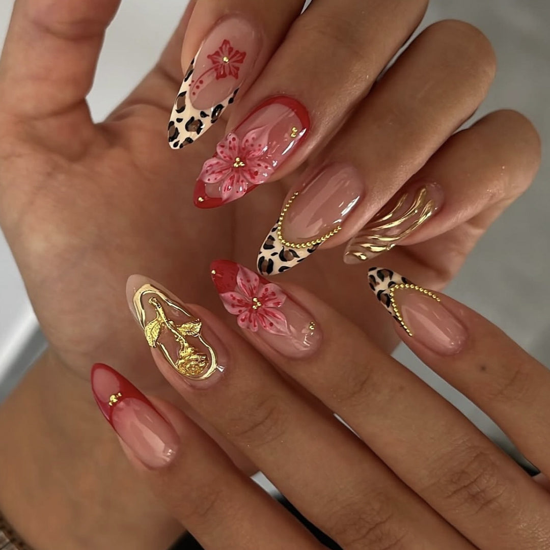 Elegant 3D Floral and Animal Print Nail Art Extensions Bowlift