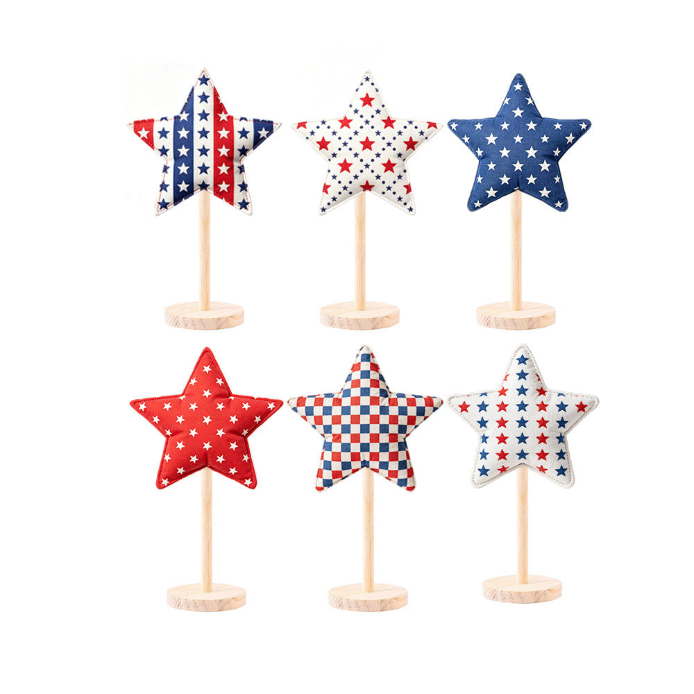 Unisex decorative star decoration figures made of fabric on wooden stand Bowlift