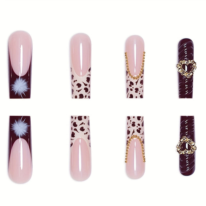 Artistic Leopard and Floral Press-On Nails Bowlift
