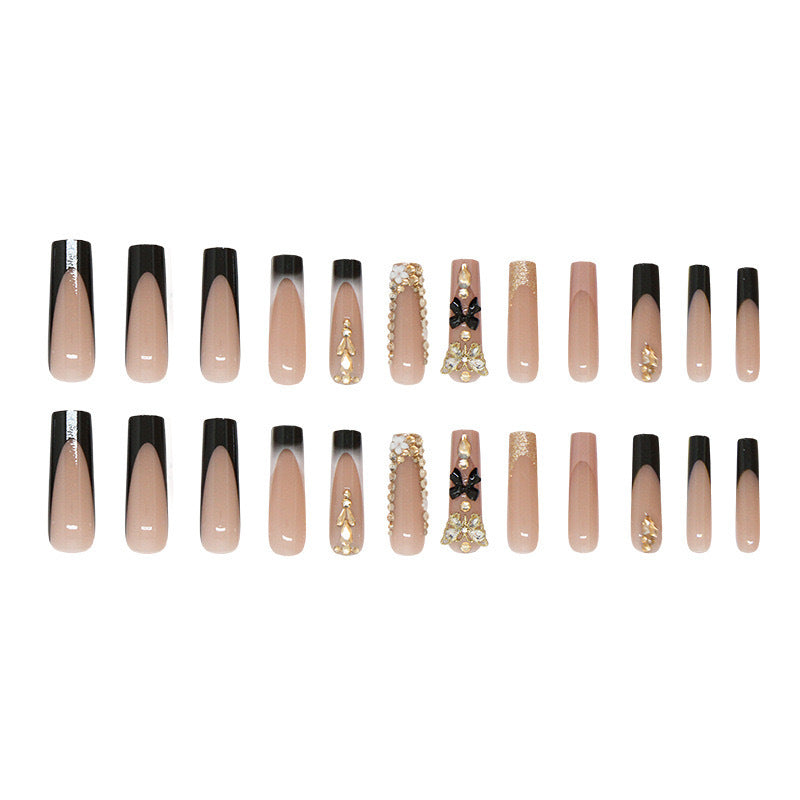 Artificial nail set with elegant 3D decorations and crystal accents Bowlift