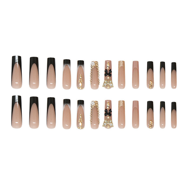 Artificial nail set with elegant 3D decorations and crystal accents Bowlift