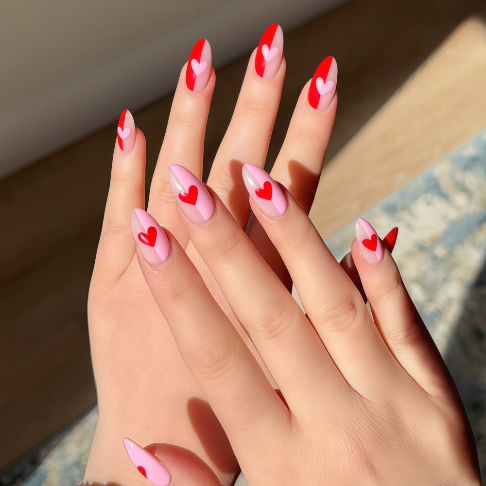 Art nails with romantic heart design Bowlift