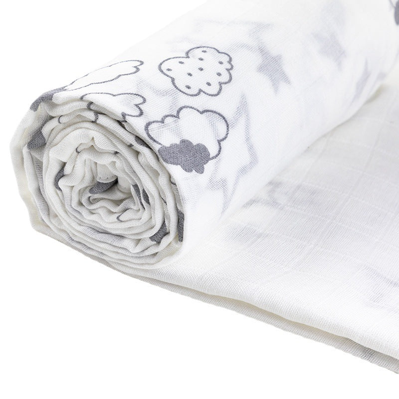 Soft Muslin Baby Blanket with Stars and Clouds Print Bowlift