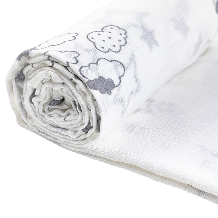 Soft Muslin Baby Blanket with Stars and Clouds Print Bowlift