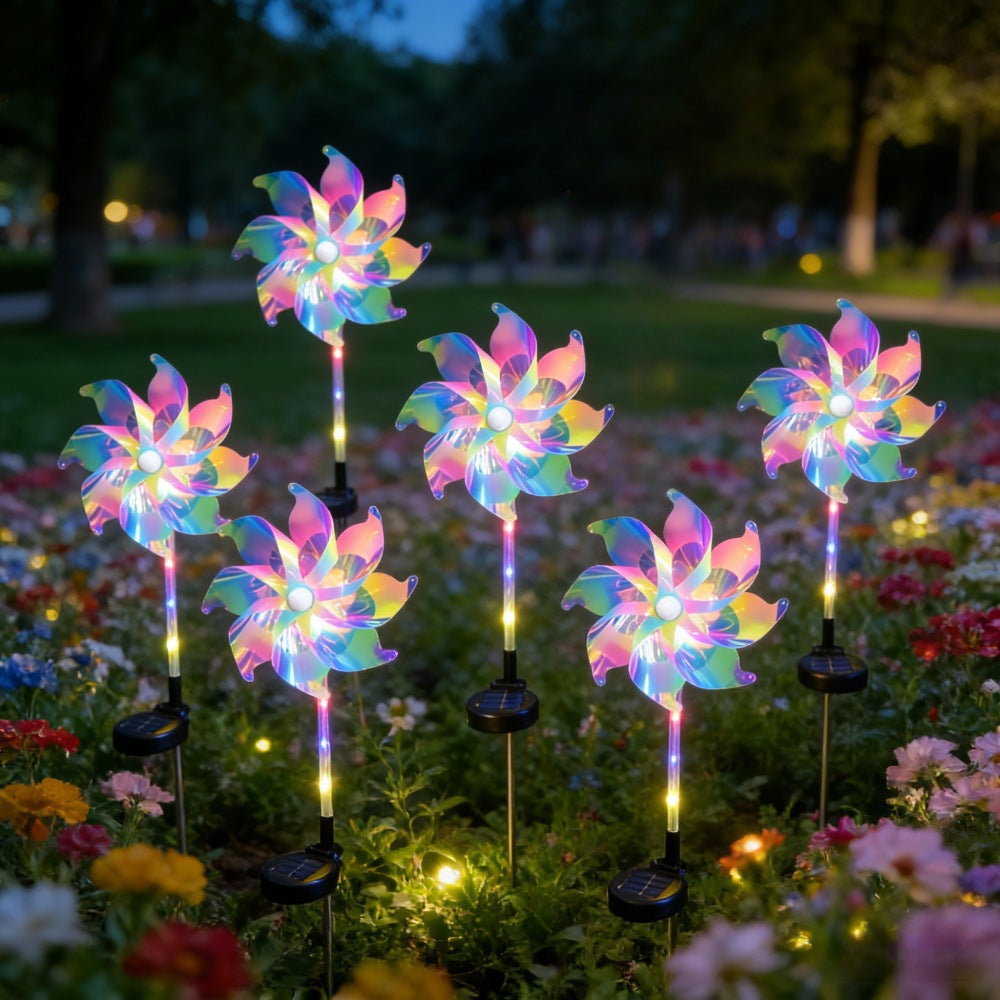 LED Solar-Powered Spinning Pinwheel Pathway Stake Lights Bowlift